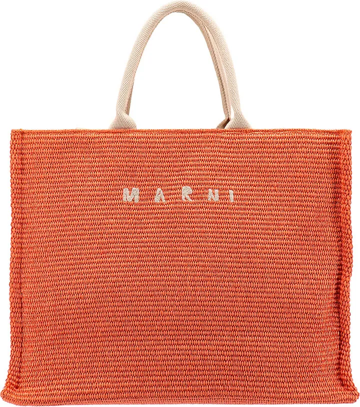 Raffia handbag with embroidered logo