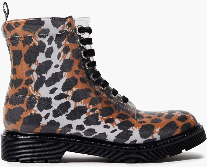 Leopard-print PVC combat boots