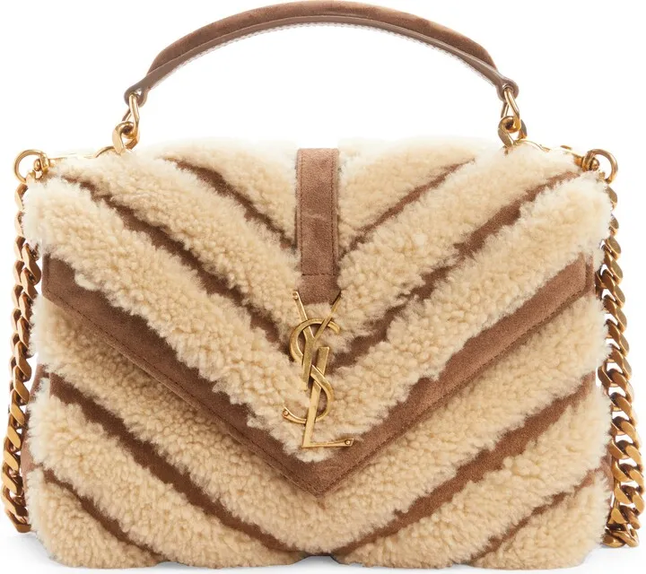 Medium College Genuine Shearling Shoulder Bag