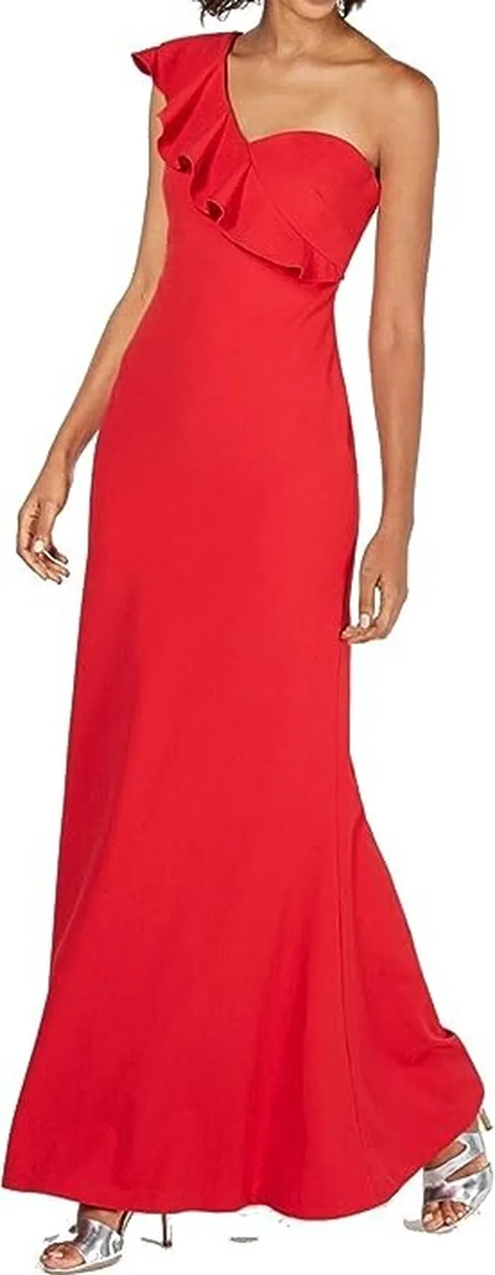 Calvin Klein Women's One Shoulder Ruffle Sleeve Gown (Red) Women's Dress