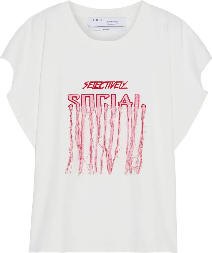 Vulpine fringed embroidered cotton-jersey T-shirt