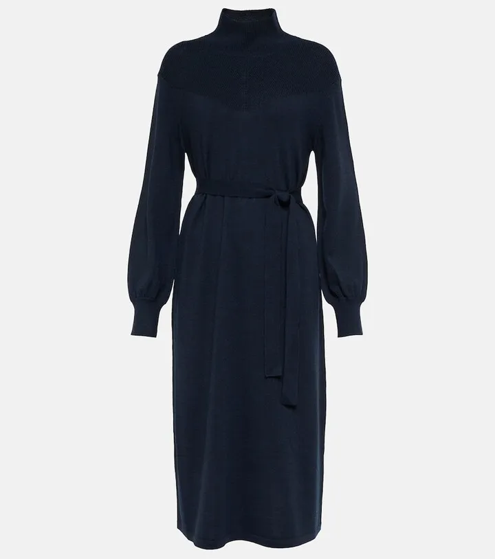 Caitlin belted wool midi dress