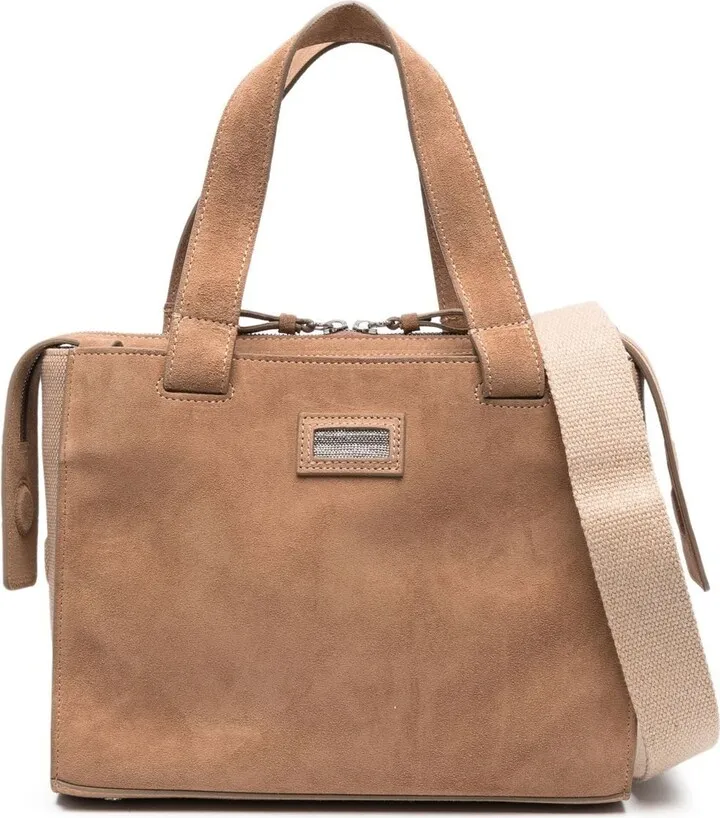 Suede And Canvas Tote Bag