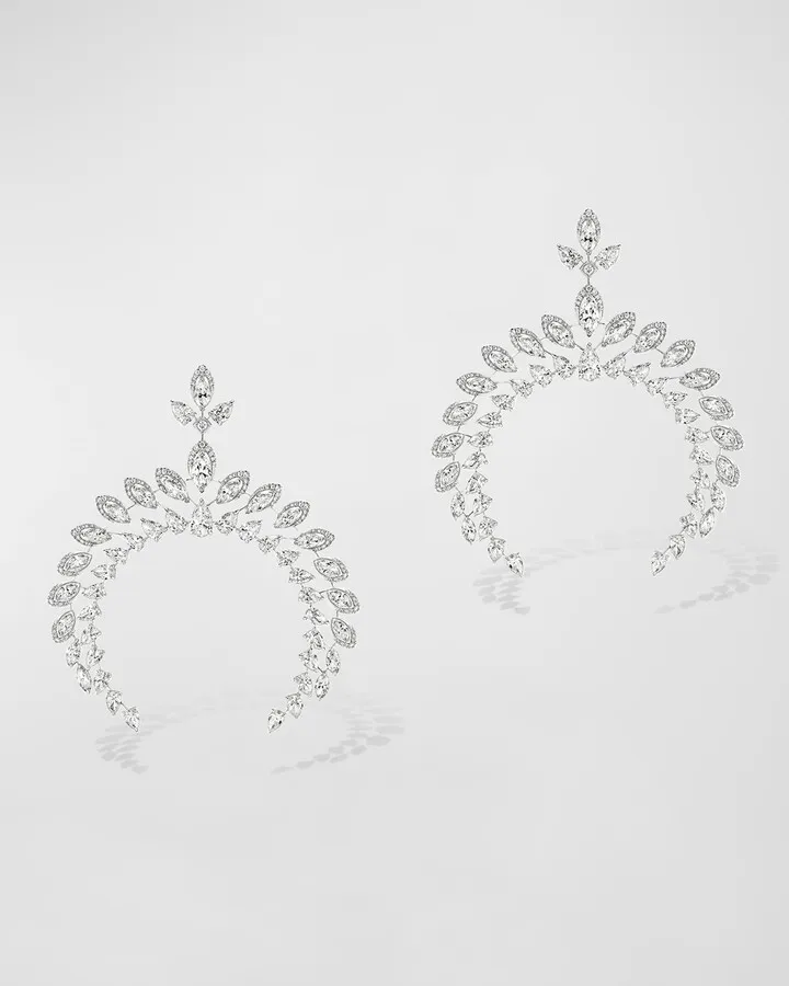 Desert Bloom 18K White Gold Diamond Crescent Earrings