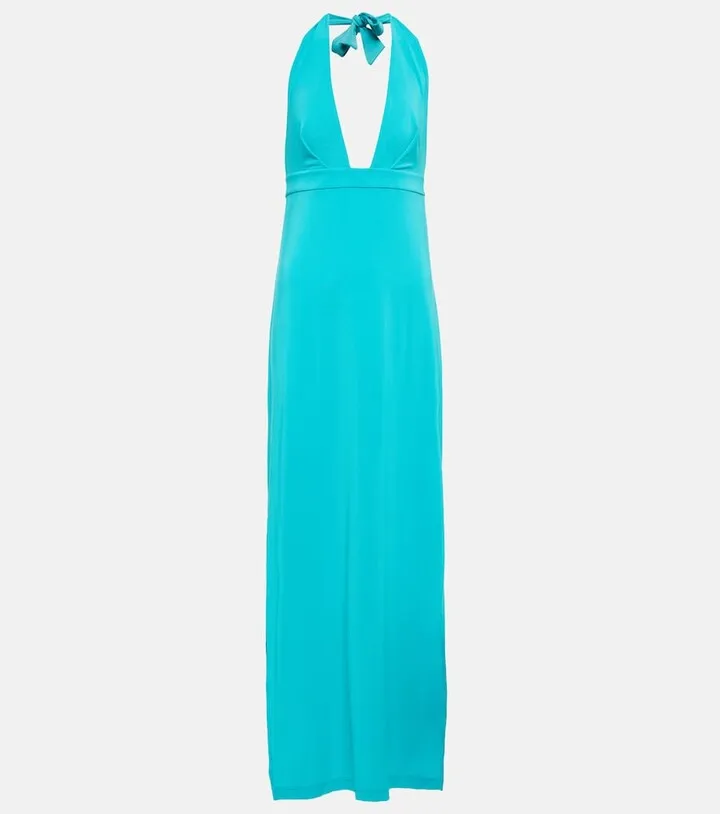 Halter-neck jersey maxi dress