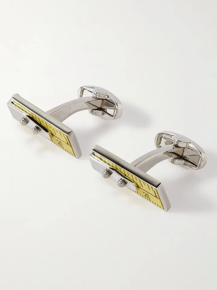 Tape Measure Silver-Tone Enamel Cufflinks