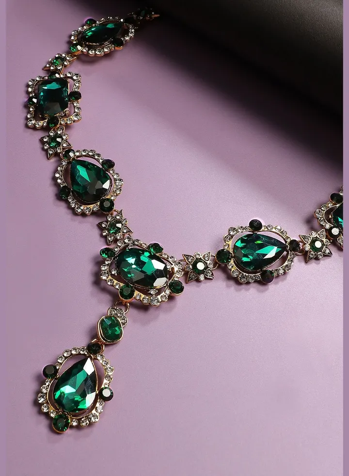 Gold Plated Designer Stone Party Wear Necklace For Women