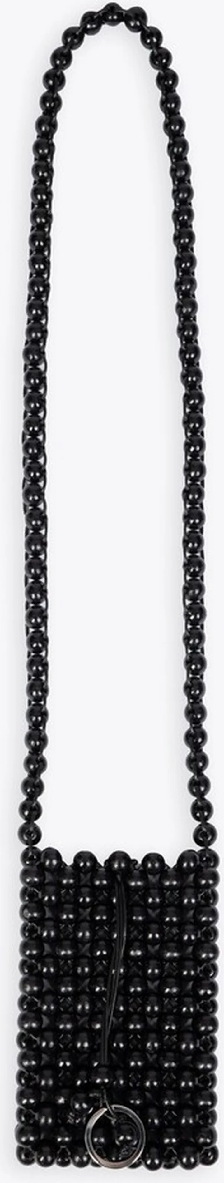 Handcrafted Wooden-bead Pouch Black wood bead pouch with shoulder strap - Wood bead pouch