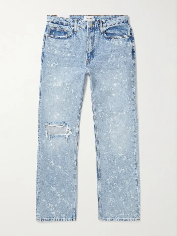 The Boxy Straight-Leg Distressed Paint-Splattered Jeans