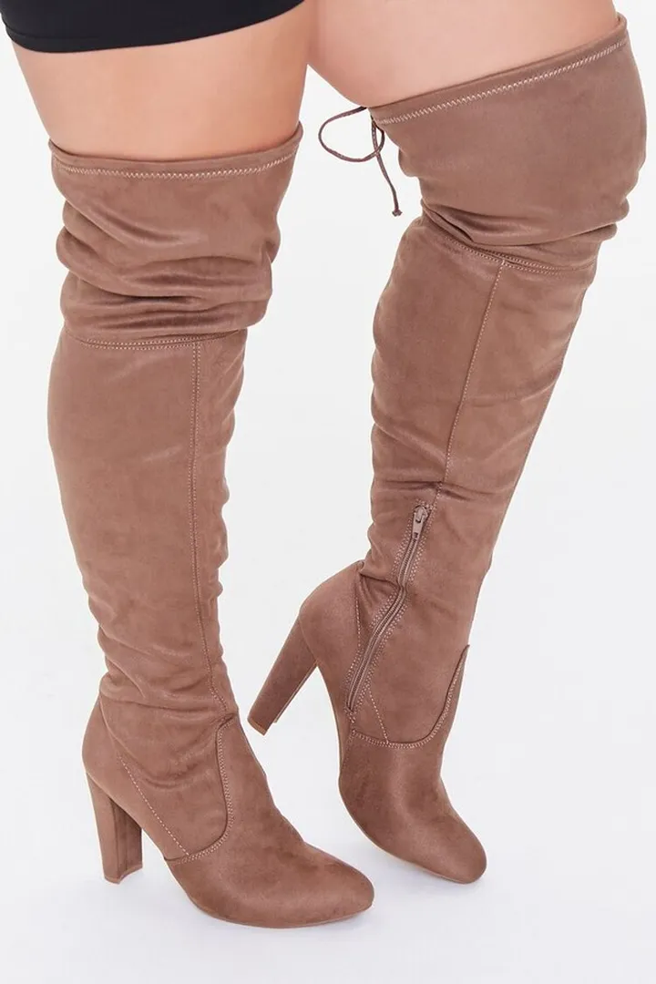 Faux Suede Block Heel Boots (Wide)