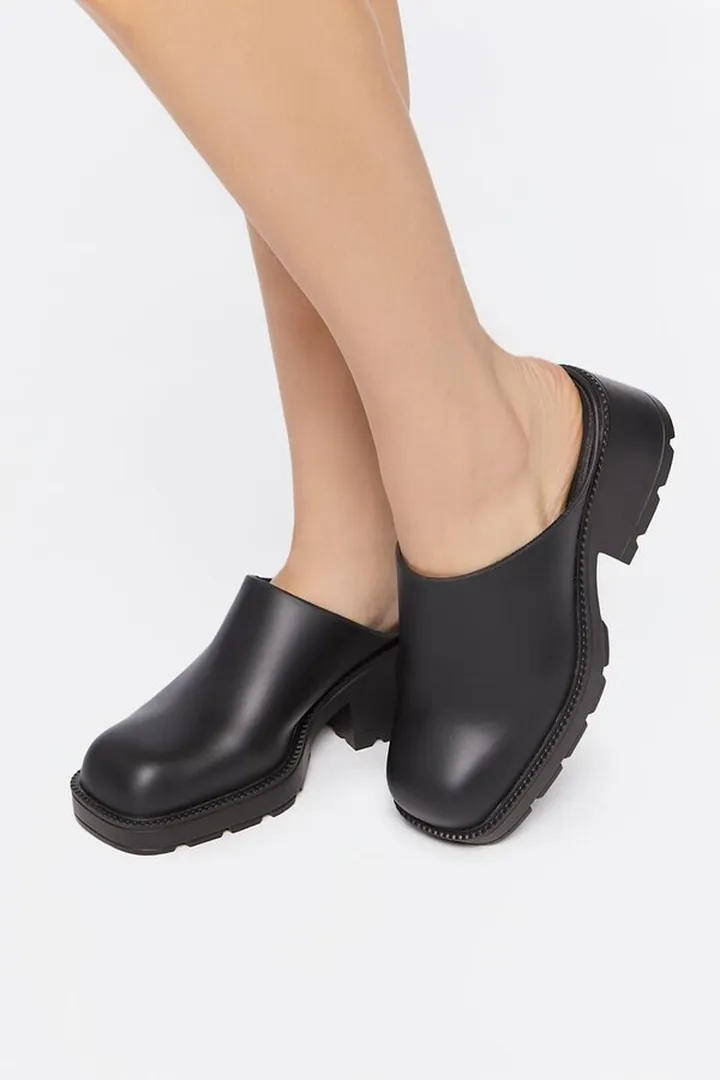 Faux Leather Lug-Sole Clogs