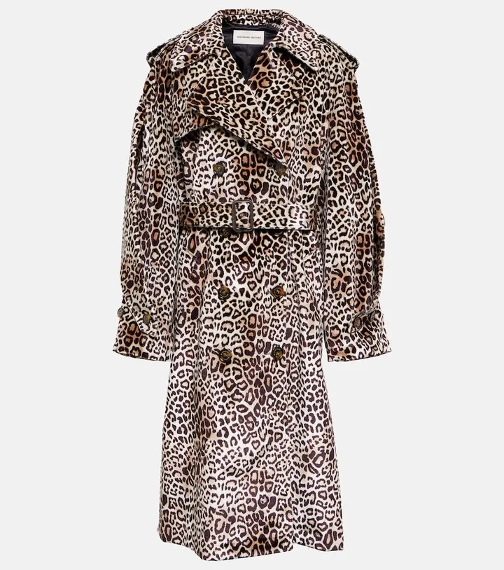 Leopard-print velvet trench coat