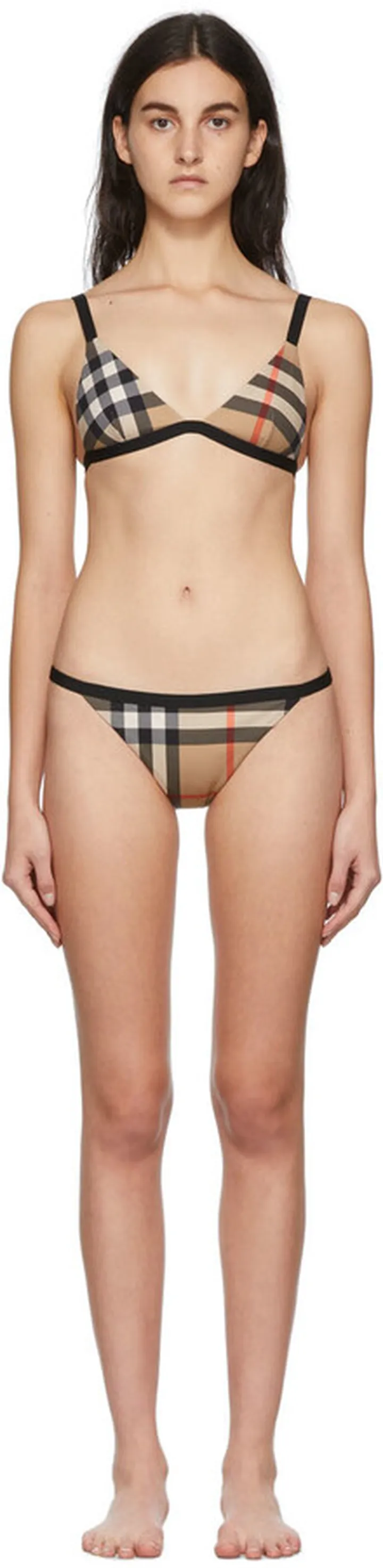 Burberry Beige Vintage Check Triangle Loing Bikini
