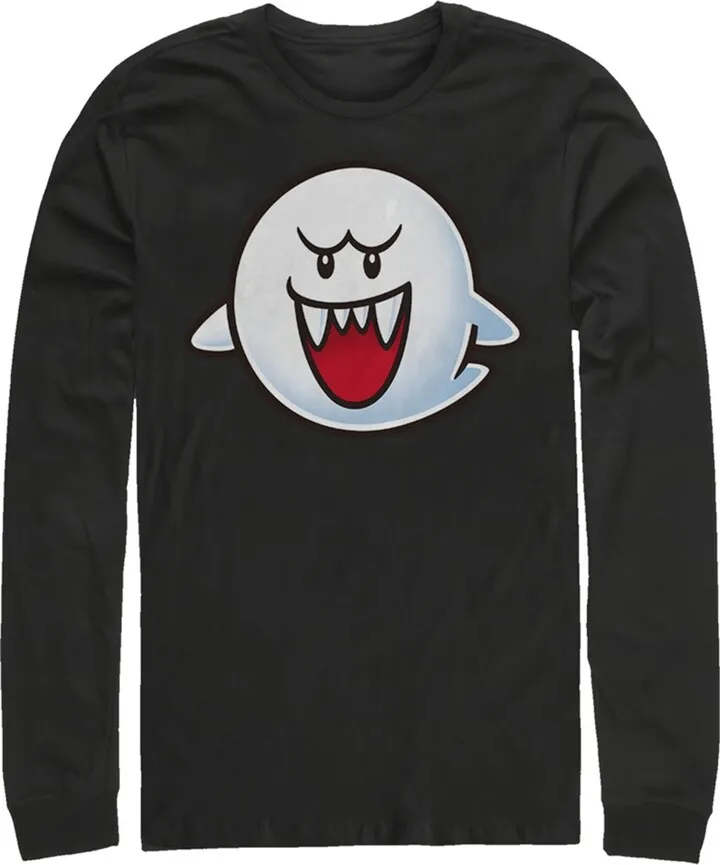 Men's Nintendo Mario Boo Ghost Smile Long Sleeve Shirt - Black - Large