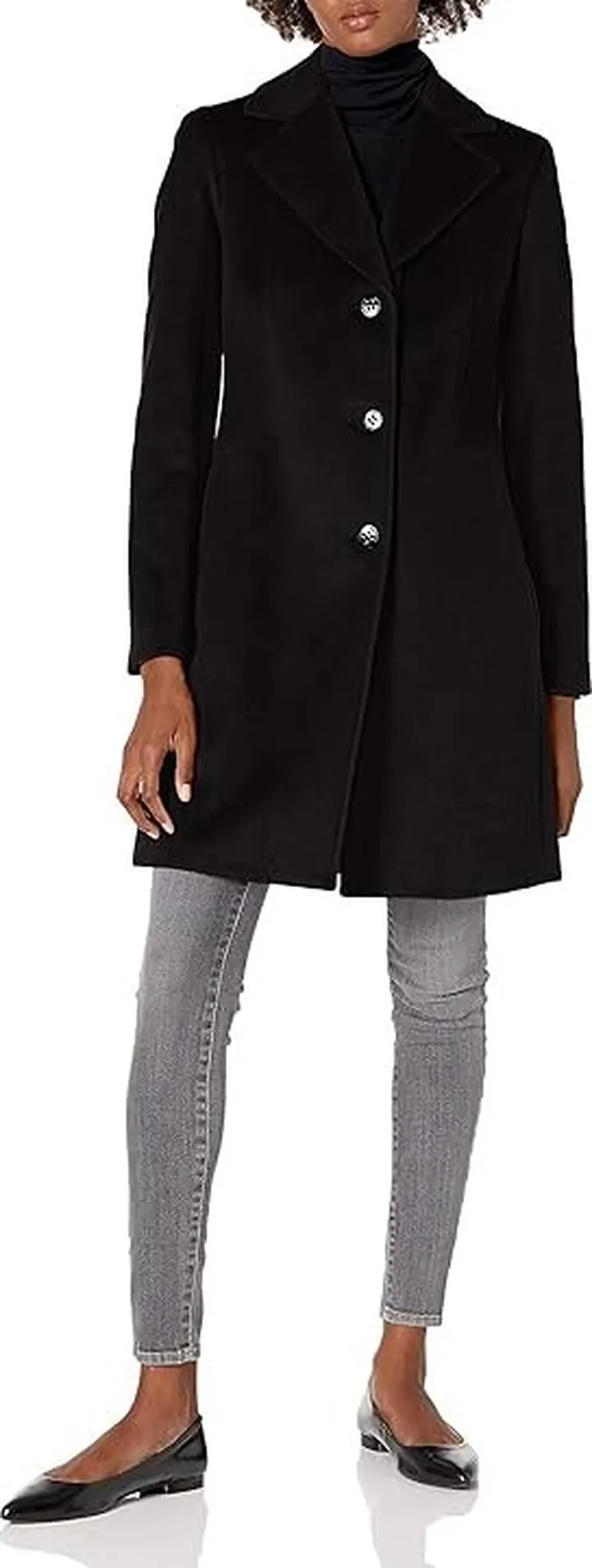 Calvin Klein Calvin Klein womens Classic Cashmere Wool Blend Coat (Black) Women's Coat