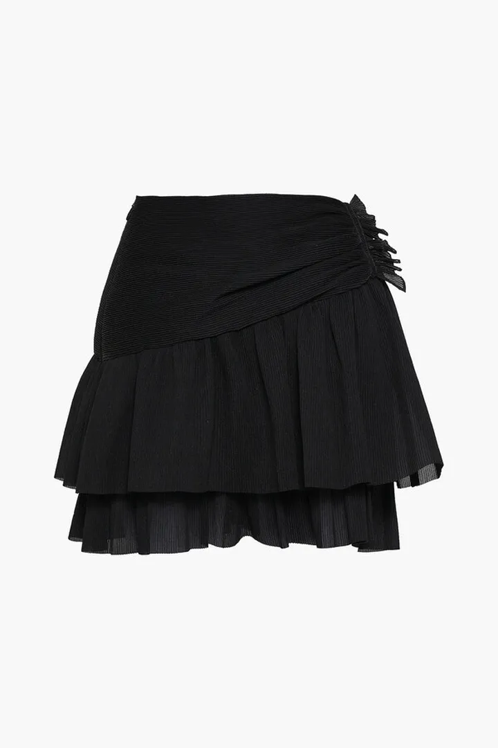 Wrap-effect plissé-woven mini skirt