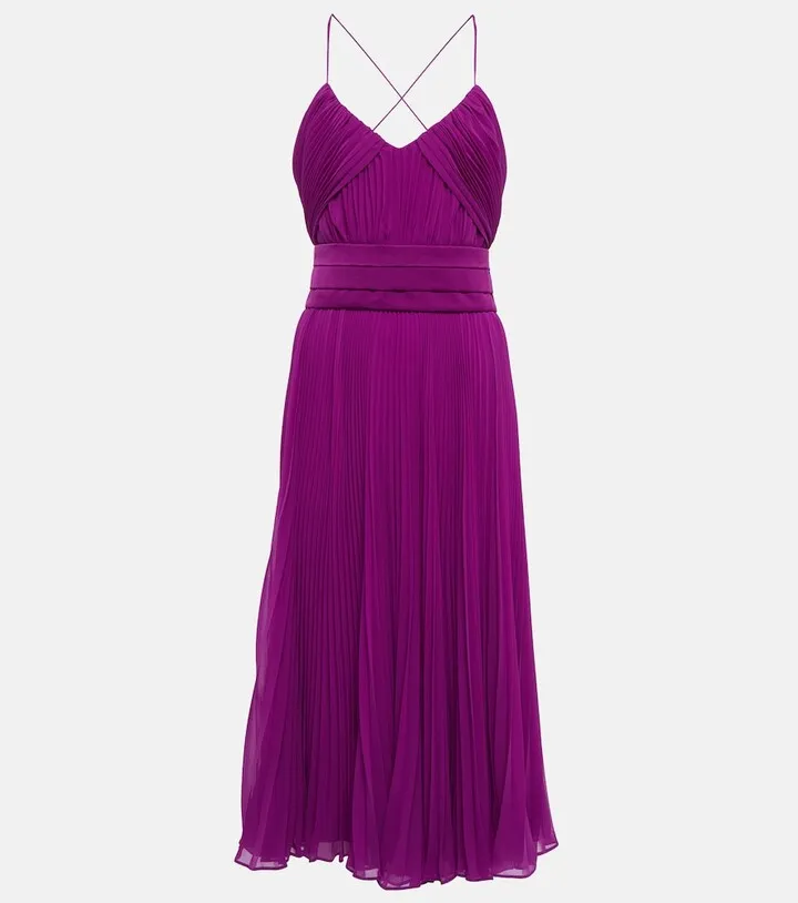 Clarino pleated georgette midi dress