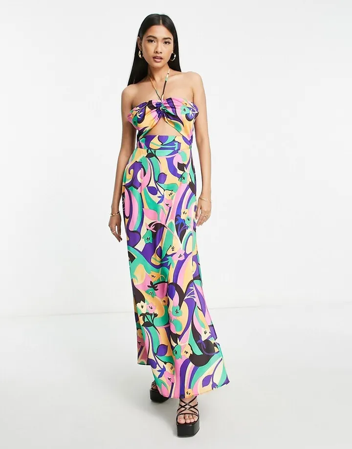 Topshop paisley cut out halter maxi dress in multi