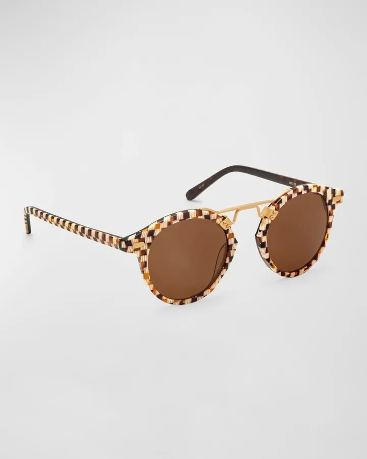 St. Louis Round Checkered Acetate Aviator Sunglasses
