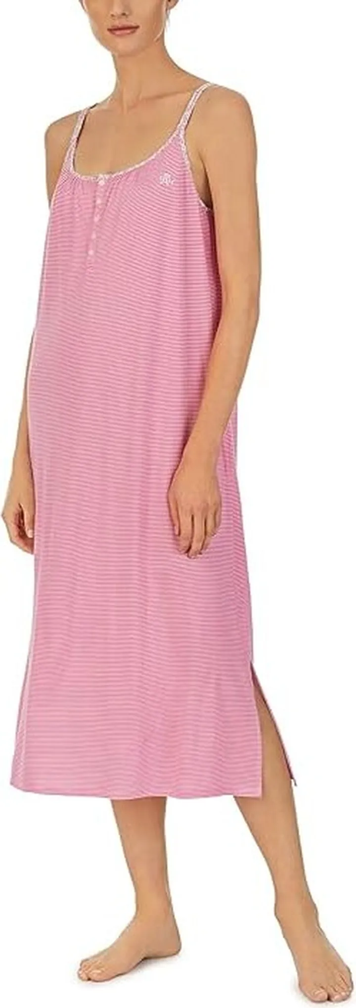 LAUREN Ralph Lauren Sleeveless Ballet Flounce Gown (Stripe) Women's Pajama
