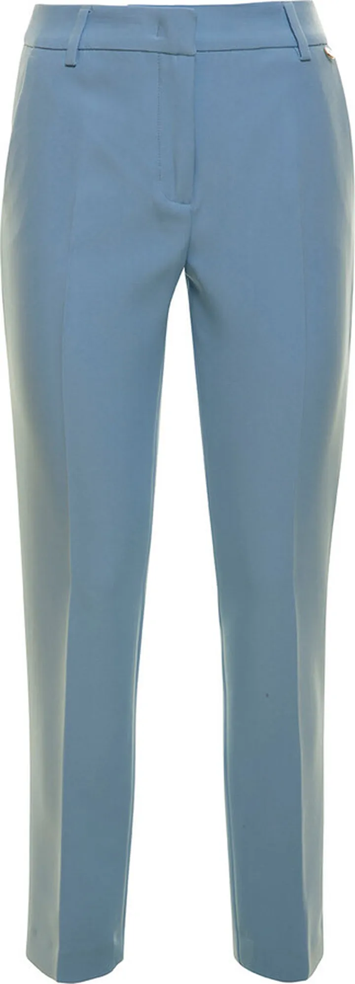 Light Blue Cigarette Pants With Logo Charm In Stretch Fabric Woman