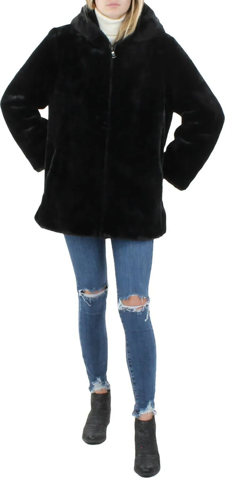 Womens Hooded Short Faux Fur Coat