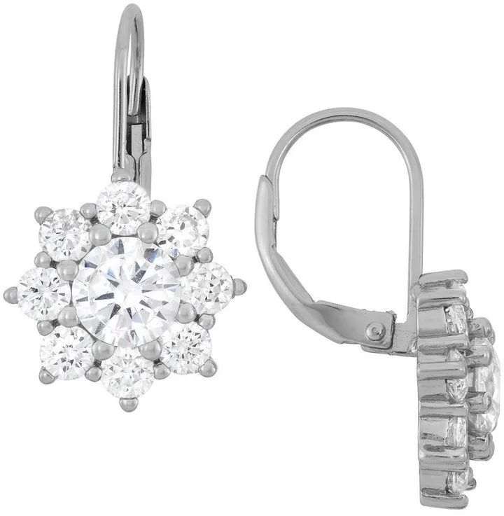 Sterling Silver Round-cut Snowflake CZ Stud Earrings