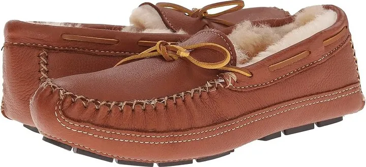 Minnetonka Sheepskin Lined Moose Slipper (Carmel Moose) Men's Moccasin Shoes