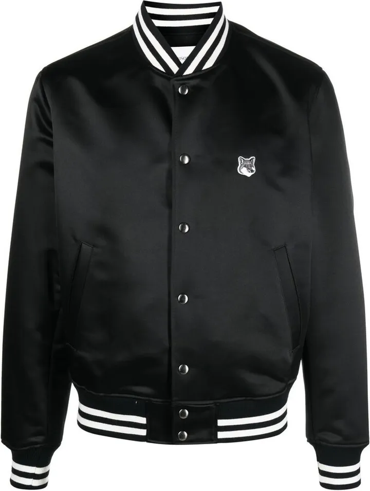 Black Fox Head Satin Bomber Jacket