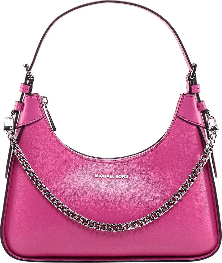 Leather shoulder bag with frontal logo
