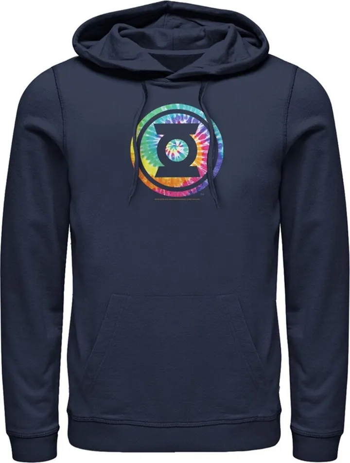Men's Justice League Tie Dye Logo Pull Over Hoodie - Navy Blue - 2X Large