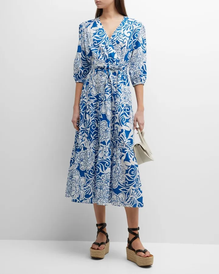 Aerin Tiered Floral-Print Midi Dress