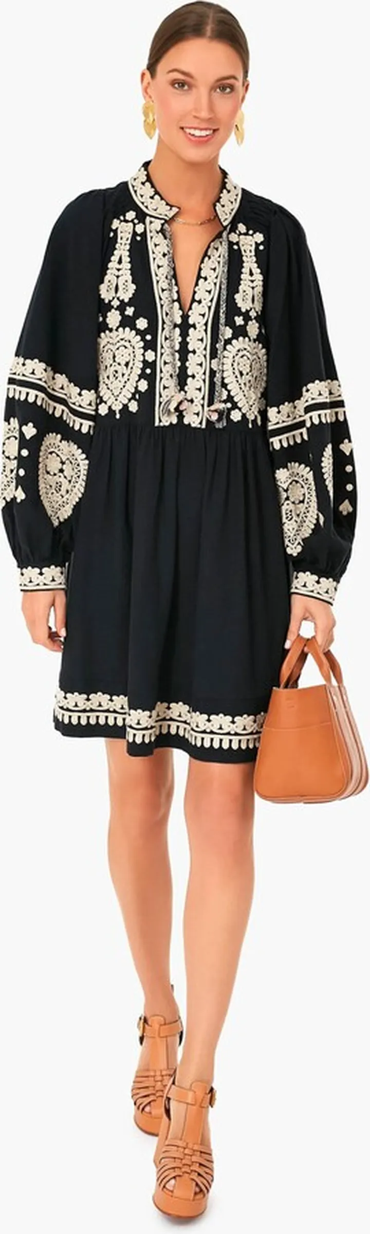 Black Holly Soutache Long Sleeve Mini Dress