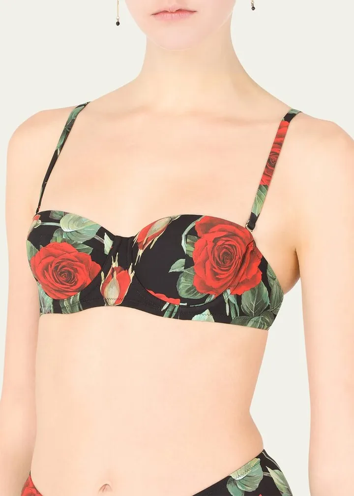 Rose-Print Balconette Bikini Top
