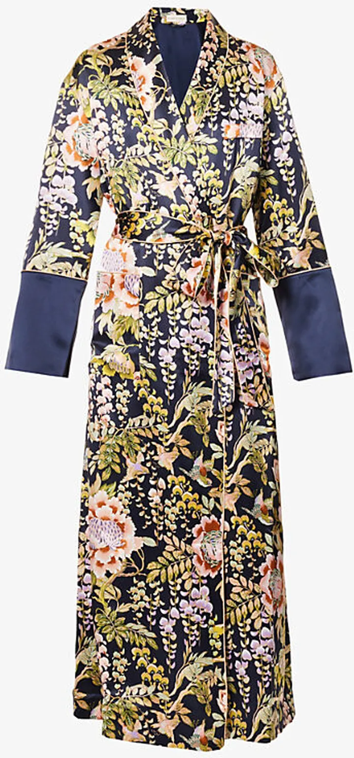 Womens Florens Capability Floral-print Silk Robe