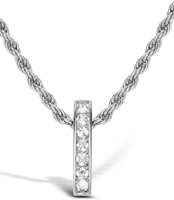 18kt white gold Rock chic diamond bar pendant necklace
