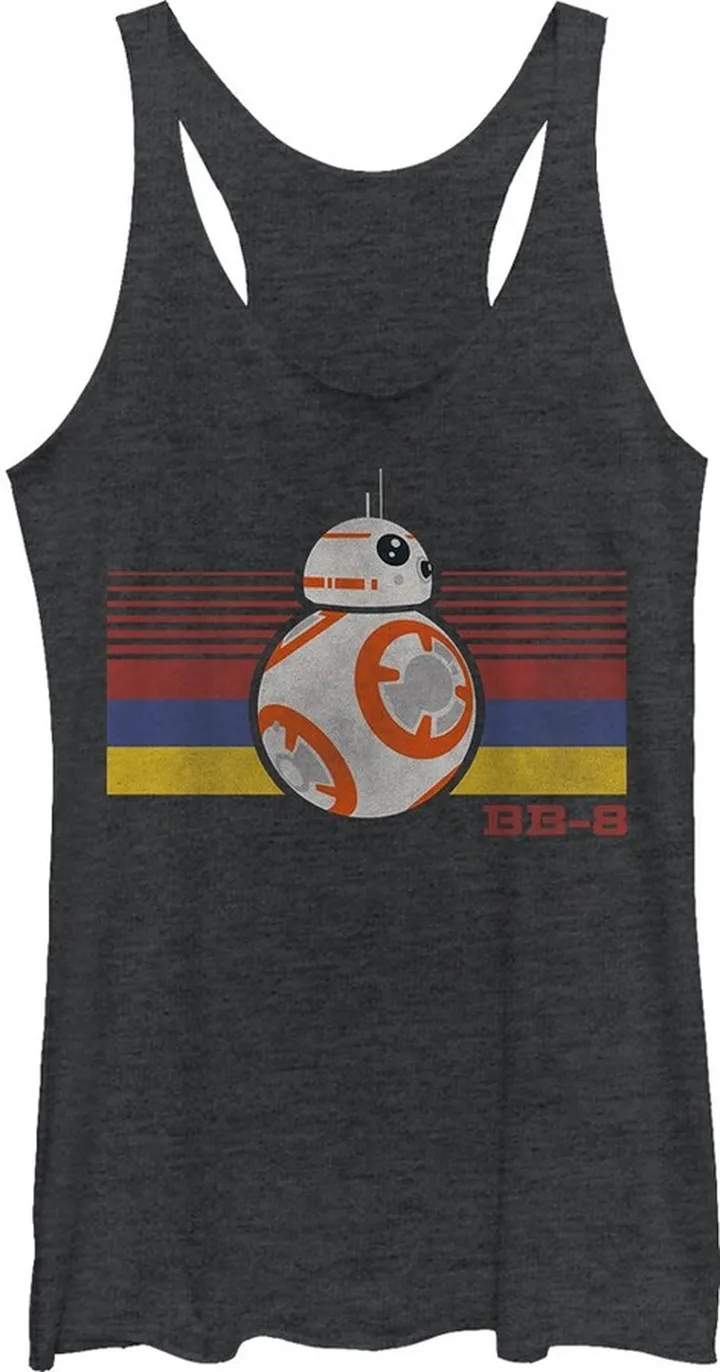 Women's Star Wars The Force Awakens BB-8 Retro Stripes Racerback Tank Top - Black Heather - Large