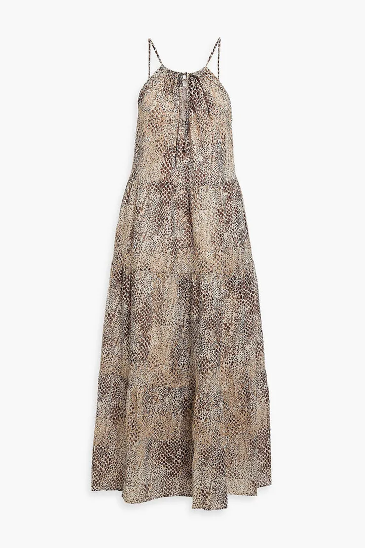 Tiered printed cotton-voile maxi dress