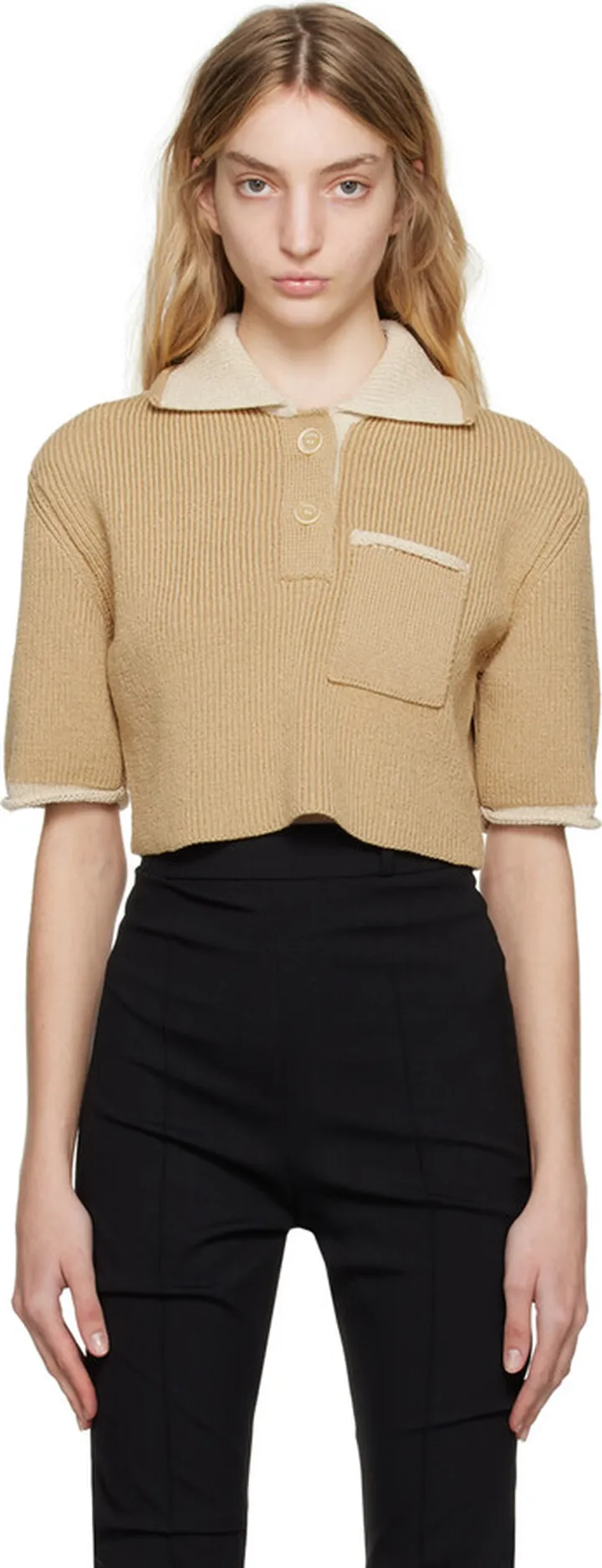 Jacquemus Beige Le Raphia 'Le Polo Maille Arco' Polo