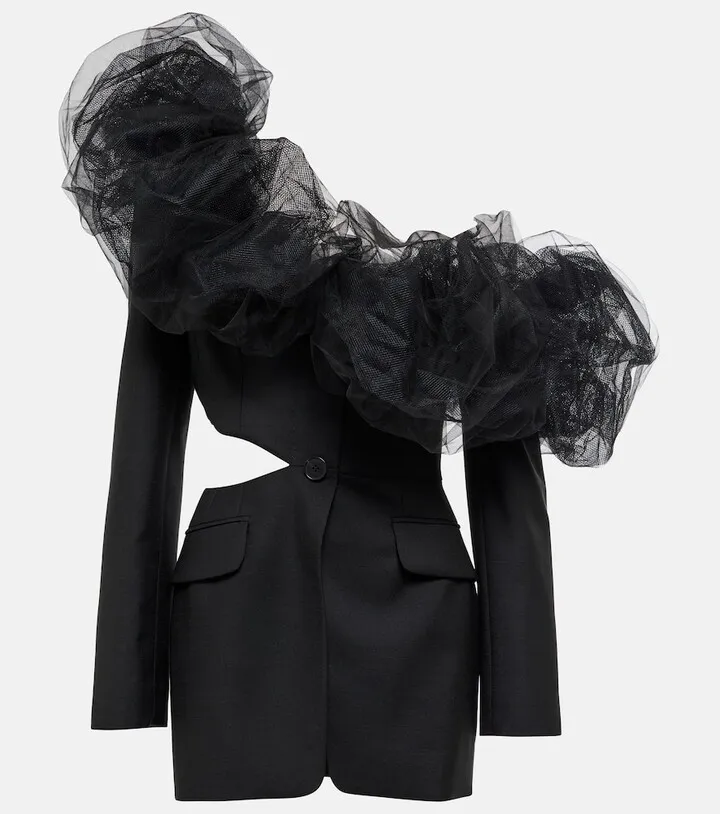Tulle-trimmed wool and mohair blazer minidress