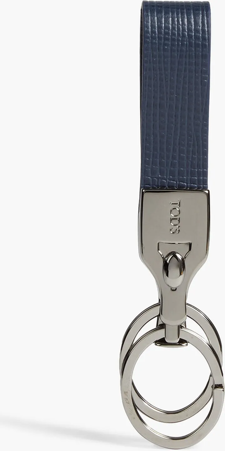 Gunmetal-tone textured-leather keychain