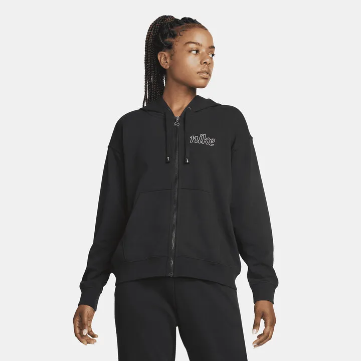 Nike Women's Dri-FIT Get Fit Graphic Full-Zip Training Hoodie in Black