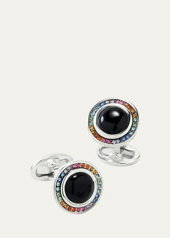 Men's Swarovski Crystals & Onyx Round Cufflinks