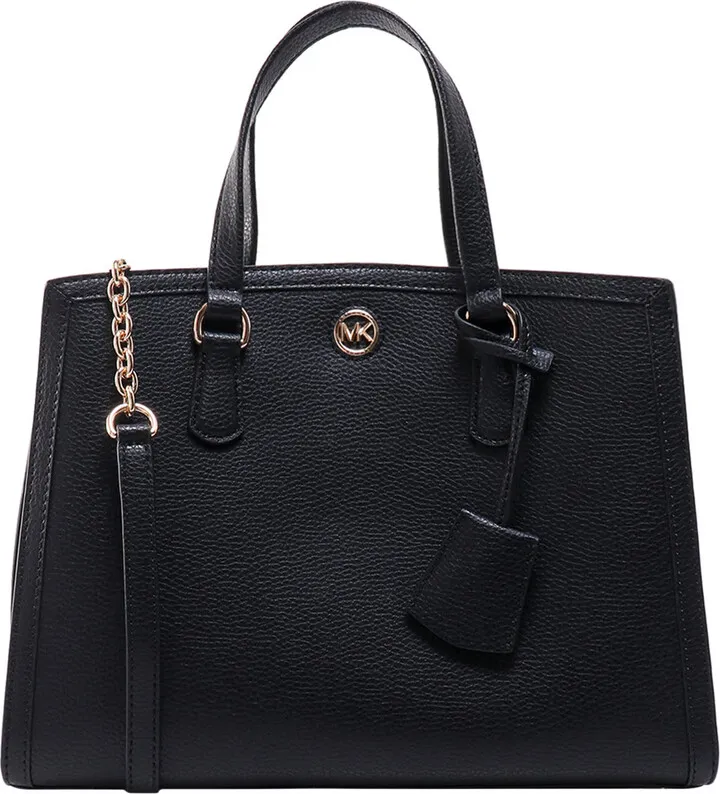 Leather handbag with metal monogram