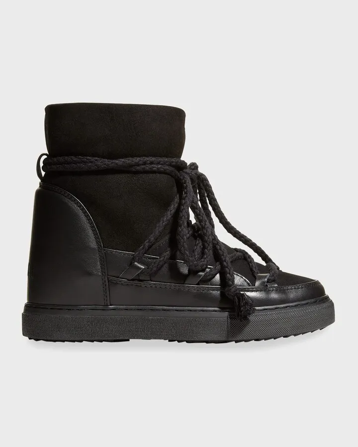 Classic Mixed Leather Wedge Snow Booties