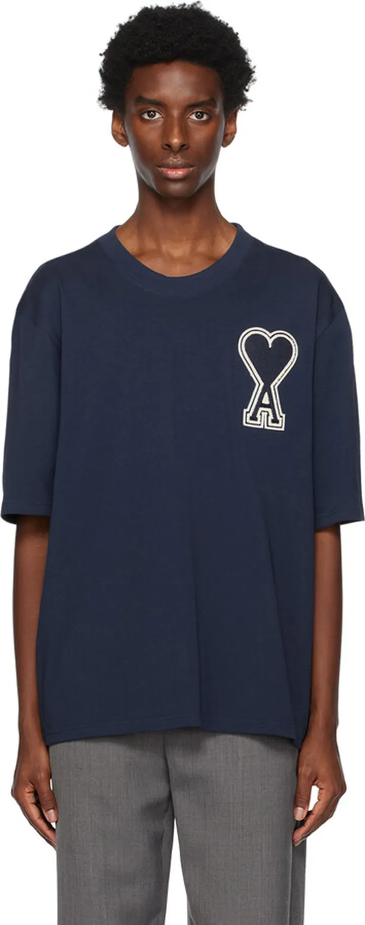 AMI Alexandre Mattiussi SSENSE Exclusive Navy Ami de Cœur T-Shirt