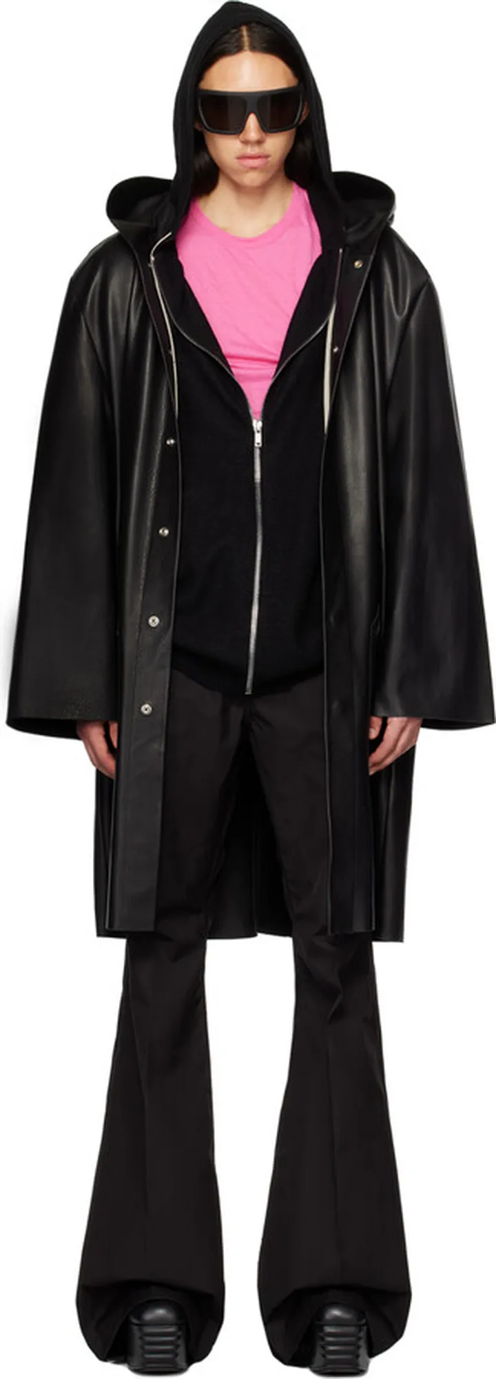 Rick Owens Black Hooded Leather Jacket