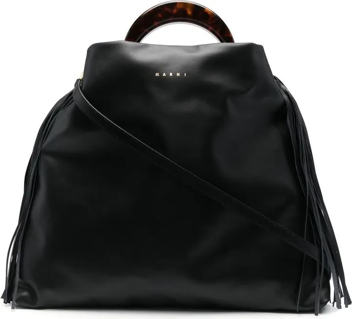 Fringe-Trim Leather Tote Bag