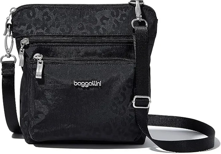 Baggallini Modern Pocket Crossbody (Black Cheetah Emboss) Cross Body Handbags