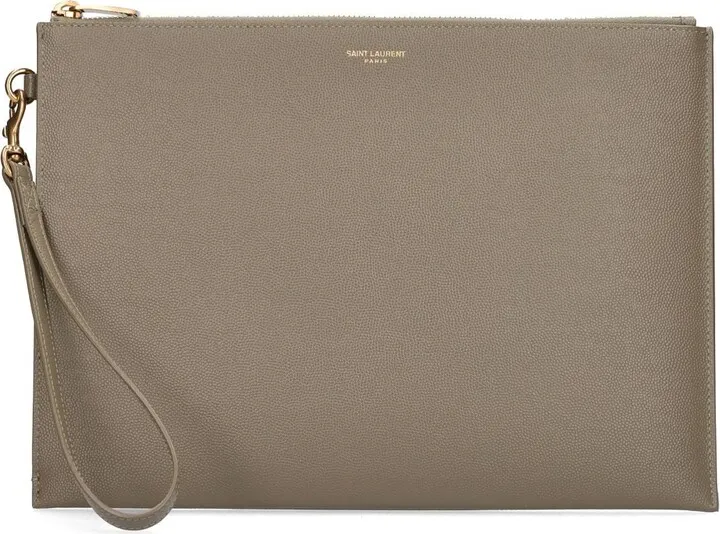 Logo grained leather tablet pouch